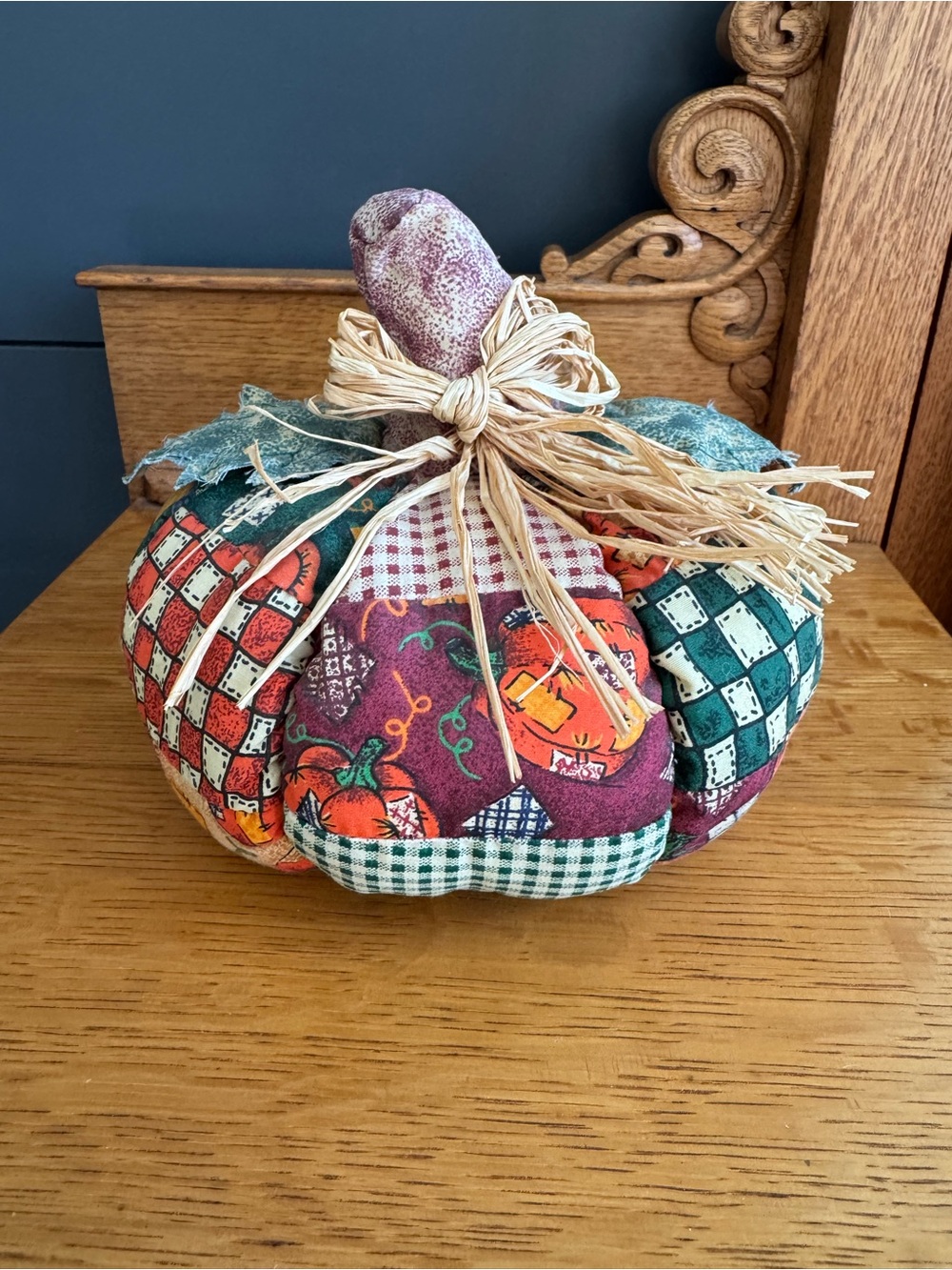 Patchwork Vintage Fabric Multicolor Fall Pumpkin Cottagecore Country Decor